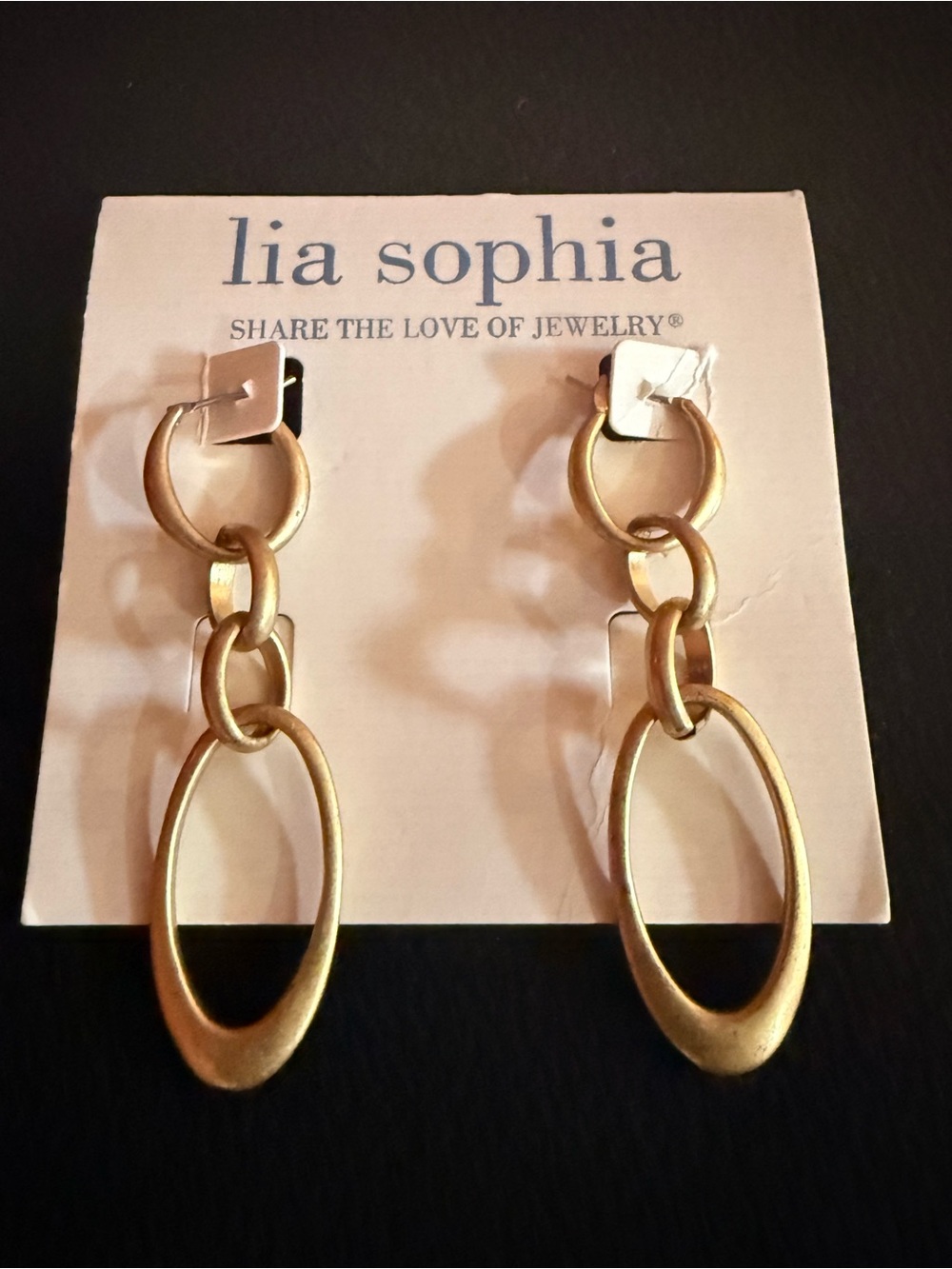 Lia Sophia Matte Gold Oval Link Drop Earrings